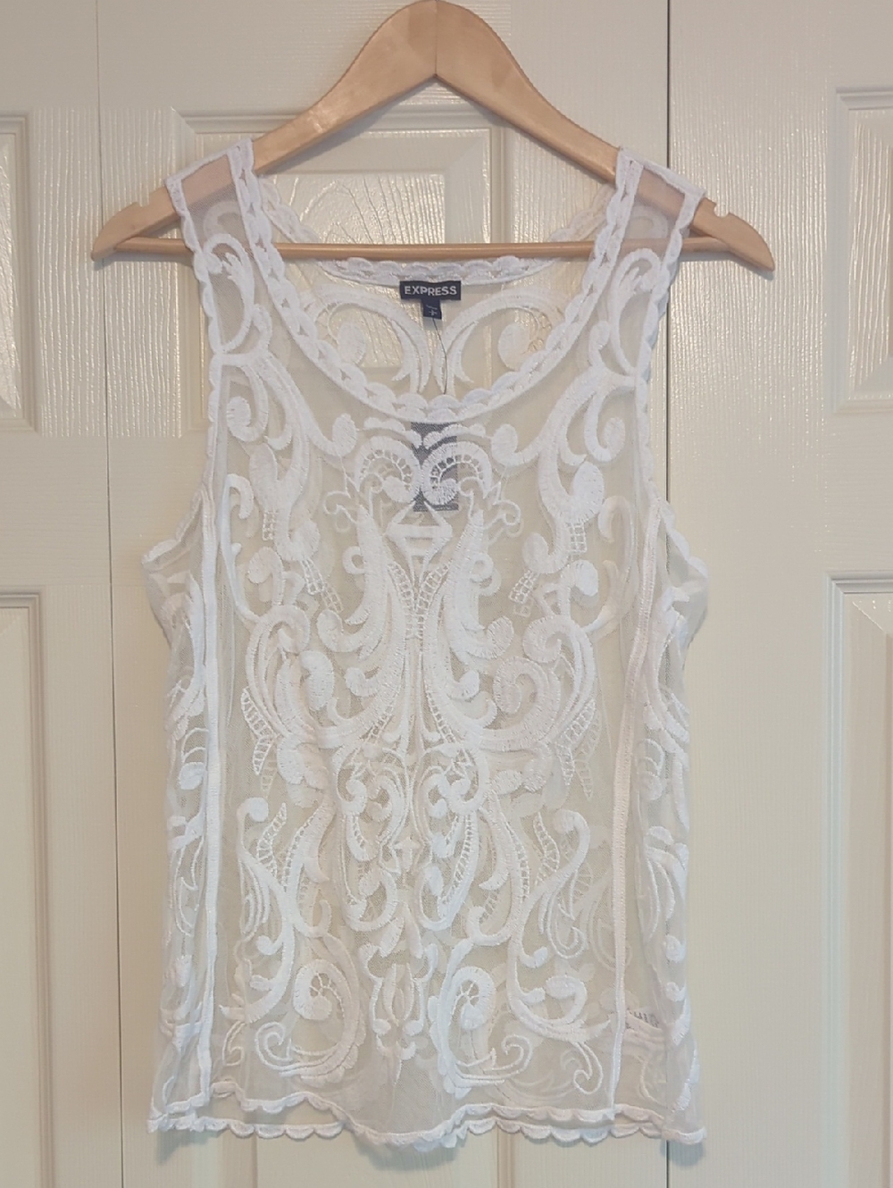 Express White Lace Embroidered Sheer Tank Top